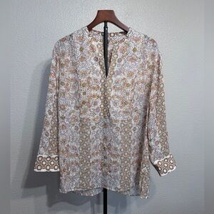 Tory Burch Adrian Tunic Silk Long Sleeve Top with Gold Shimmer Accents - W’s S